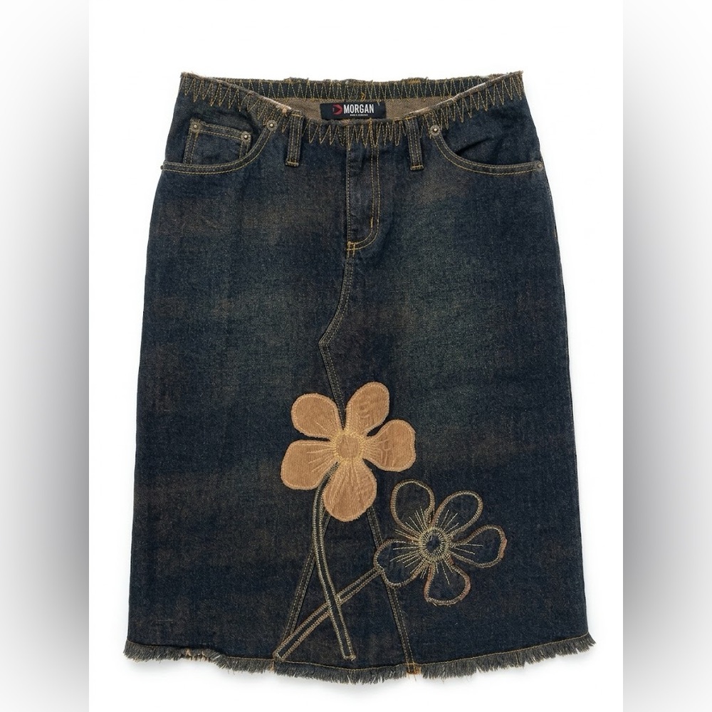 ✨ VINTAGE Morgan de Toi Boho Floral Denim Skirt ✨